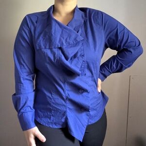 Ravel Purple Ruffled Wide Collar Button Up Top Size Large